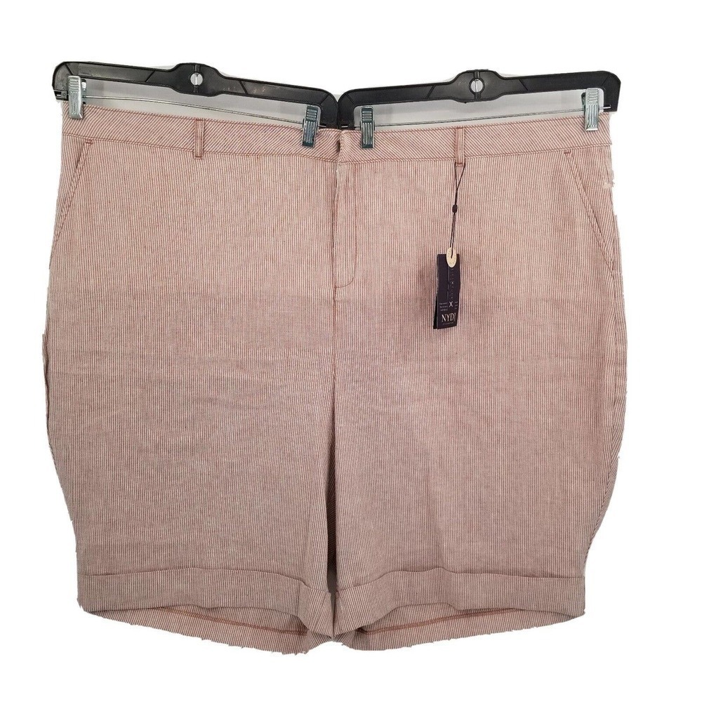 NYDJ railroad stripe bermuda shorts womens plus 28 red cream linen cotton